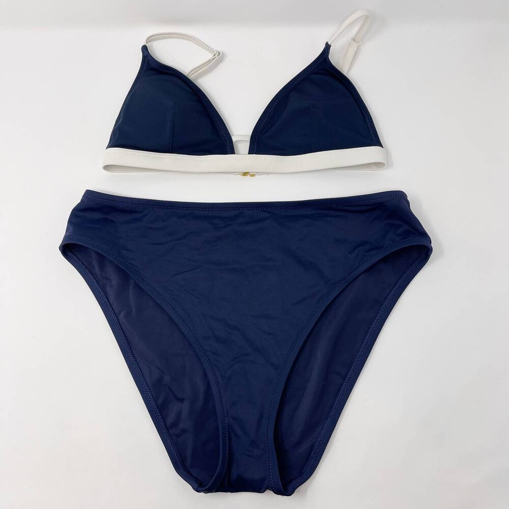 New Lively XS / S Navy Blue White The Bralette and High Waist Bikini Swimsuit